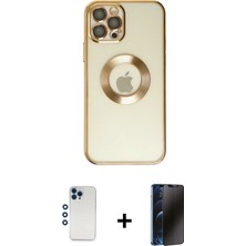 Cepte Toptan iPhone 12 Pro Pusula Form - Siyah 3D Antistatik Hayalet Cam Ekran Koruyucu + Mavi Shine Kamera Lens