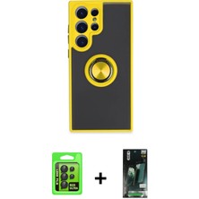 Galaxy S23 Ultra Yörünge Çizgi - Siyah 360 Mat Full Body Arka Koruyucu + Siyah Raze Metal Kamera Lens