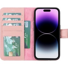 Apple iPhone 15 Pro Uyumlu Deri Cüzdanlı Kılıf Mwwn Nu2 Pembe