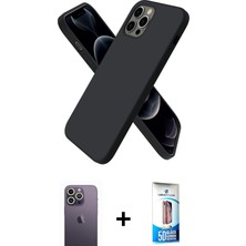 BUTİMAR'S iPhone 12 Pro Max Kozmos Yansıma Özel Seri - Siyah 5d Eko Cam Ekran Koruyucu + Beyaz Neon Fosforlu Kamera Lens