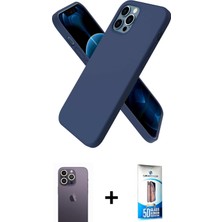 BUTİMAR'S iPhone 12 Pro Max Kozmos Yansıma Özel Seri - Siyah 5d Eko Cam Ekran Koruyucu + Beyaz Neon Fosforlu Kamera Lens