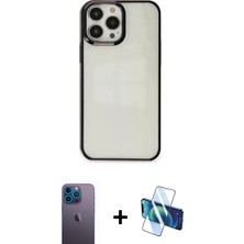 BUTİMAR'S iPhone 13 Pro Max Doruk Doku Prime - Siyah 3D Antistatik Cam Ekran Koruyucu + Mavi Neon Fosforlu Kamera Lens