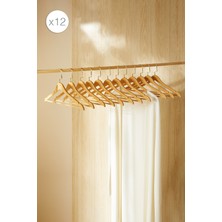 Ocean Home Textile 12'li Altın Kancalı Ahşap Görünümlü Plastik Giysi Askısı 25 x 44.5 x 1 cm
