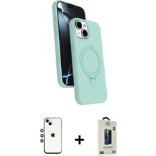 iPhone 14 Iz Işık Koleksiyonu - Siyah Bilvis Hayalet Cam Ekran Koruyucu + Gökkuşağı Shine Kamera Lens
