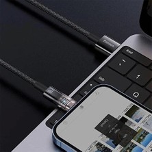 Eco Lounge Şeffaf Uçlu iPhone 45W USB Hızlı ve Dayanıklı Şarj ve Data Işıklı Örgü Kablo 1 Metre