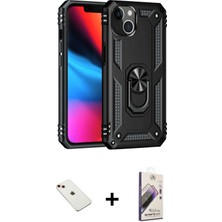 Cepte Toptan iPhone 14 Ahenk Klasik Koleksiyonu - Siyah Bilvis 3D Mat Cam Ekran Koruyucu + Kırmızı Diamond Kamera Lens