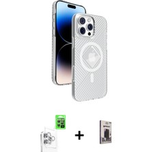 iPhone 16 Pro Nova Modern Prime - Siyah Bilvis Hayalet Cam Ekran Koruyucu + Beyaz Raze Metal Kamera Lens