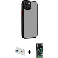 Cepte Toptan iPhone 13 Ahenk Çizgi Serisi - Şeffaf 360 Full Body Arka Koruyucu + Mavi Rainbow Kamera Lens Koruma Cam