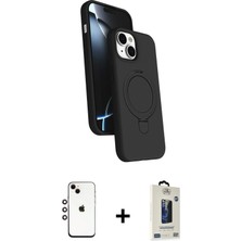 Cepte Toptan iPhone 14 Iz Işık Koleksiyonu - Siyah Bilvis Hayalet Cam Ekran Koruyucu + Gökkuşağı Shine Kamera Lens