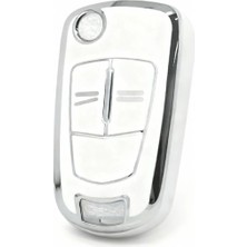 Gma Keys Opel Astra H Corsa D 2 Buton Nano Koruma Anahtar Kılıfı Beyaz Gümüş Renk