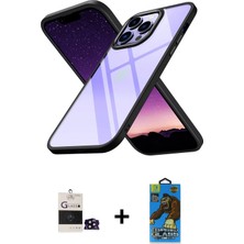 Cepte Toptan iPhone 14 Pro Max Nova Işık Serisi - Siyah 18D Cam Ekran Koruyucu + Siyah Bilvis Titan Kamera Lens