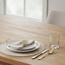 Grand Fine Art 2 Adet Deri Amerikan Servis-Örgü Desenli Bej Yuvarlak Amerikan Servis