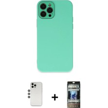 BUTİMAR'S iPhone 12 Pro Çekirdek Modern Serisi - Siyah 34D Hayalet Izgaralı Cam + Gümüş Shine Kamera Lens