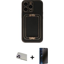 Cepte Toptan iPhone 13 Pro Max Kozmos Minimal Prime - Siyah 3D Antistatik Hayalet Cam Ekran Koruyucu + Mor Rainbow Kamera Lens Koruma Cam