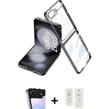 BUTİMAR'S Galaxy Z Flip 5 Kutup Minimal Özel Seri - Şeffaf Samsung Flip Aksesuarları + Siyah Valdez Metal Kamera Lens