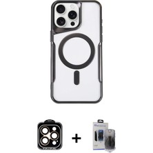 Cepte Toptan iPhone 15 Pro Max Yadigar Klasik Özel Seri - Siyah Vanessa Magic Hayalet Cam + Turuncu Pvd Metal Kamera Lens