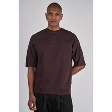 Ex-pent Erkek Biyeli Suprem Kumaşlı Regular Kalıp Puff Baskılı Pamuklu Koyu Bordo T-Shirt