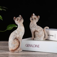 Elifeshop Lüks Sim Işlemeli 2’li Kedi Biblo Seti Dekoratif Heykel Ev Ofis Vitrin Yeni Yıl Hediyesi