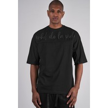 Ex-pent Erkek Biyeli Suprem Kumaşlı Regular Kalıp Puff Baskılı Pamuklu Siyah T-Shirt
