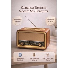 FaroxTech Nostaljik Ahşap Tasarım Bluetooth Hoparlör Retro Şarjlı Radyo Fm/am/sw 3 Bantlı Usb/tf Kart Destekli