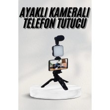 Telefon Tutucu LED Işıklı Kumandalı Mikrofon Telefon Vlog Video Kayıt