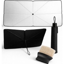 Busstier Araç Ön Cam Güneşlik Şemsiye ve Torpido Temizleme Fırçası Seti Katlanabilir Pratik