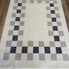 Hoom Rugs Gusto 1178A Mavi Krem Modern Halı Mikrofiber Polyester Hav Vermez Spor Saçaklı Halı