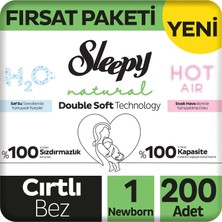 Sleepy Natural Double Soft Fırsat Paketi Bebek Bezi 1 Numara Newborn 200 Adet