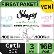 Sleepy Natural Double Soft Fırsat Paketi Bebek Bezi 3 Numara Midi 168 Adet