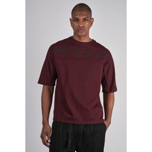 Ex-pent Erkek Biyeli Suprem Kumaşlı Regular Kalıp Puff Baskılı Pamuklu Bordo T-Shirt
