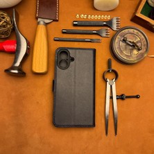 Bi Deri Bideri Patara IPHONE 17 Hakiki Deri Cüzdan Kılıf Lacivert