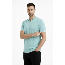 Velmora Fashion Erkek Yazlık Dokuma Triko Tişört Düğmesiz Polo Yaka Kısa Kol T-Shirt - Mint Yeşili