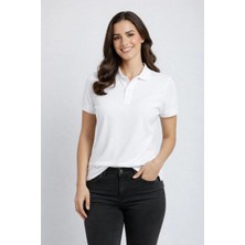 Velmora Fashion Kadın Polo Yaka Tişört Pike Kumaş Kısa Kol Regular Fit Yazlık T-Shirt - Beyaz