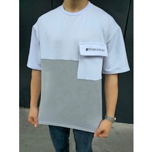 Velmora Fashion Torba Cep Detaylı  Parçalı T-Shirt - Gri -