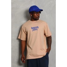 Velmora Fashion Erkek Baskılı T-Shirt Kısa Kol Bisiklet Yaka Regular Fit Tişört - Bej