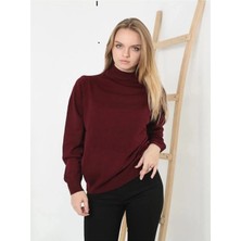 Velmora Fashion Kadın Yarım Balıkçı Yaka Triko Kazak - Bordo
