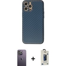 Cepte Toptan iPhone 12 Pro Max Ahenk Işık - Siyah Bilvis Hayalet Cam Ekran Koruyucu + Beyaz Neon Fosforlu Kamera Lens