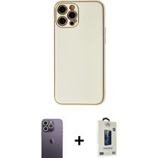 Cepte Toptan iPhone 12 Pro Max Ahenk Işık - Siyah Bilvis Hayalet Cam Ekran Koruyucu + Beyaz Neon Fosforlu Kamera Lens