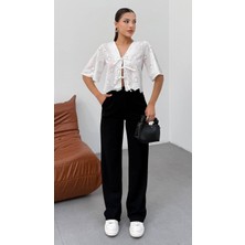 Cemo Kadın Fisto Işlemeli Bağlama Detaylı Kimono Bluz