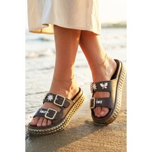 Nmoda Kadın Platform Eva Terlik Altın Zincir Tokalı Papatya🌼 Kelebek 🦋 Charm Dolgu Taban Yazlık Sandalet