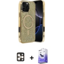 Cepte Toptan iPhone 16 Pro Max Eksen Çizgi - Siyah Bilvis 5in1 5d Magic Hayalet Cam Ekran Koruyucu + Gold Pvd Metal Kamera Lens