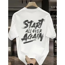 Velmora Fashion 20/1 Penye Compack Start All Over Baskılı Oversize Bisiklet Yaka Kısa Kol Yazlık T-Shirt - Beyaz -