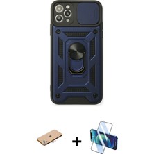 Cepte Toptan iPhone 11 Pro Max Ahenk Klasik - Siyah 3D Antistatik Seramik Nano Ekran Koruyucu + Pembe Renkli Kamera Lens Koruma Cam