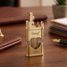 Yubang İsme Kişiye Özel Kalp Tasarımlı Benzinli Çakmak Altınsarısı