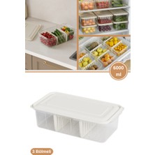 Flora 3 Bölmeli Kapaklı Organizer 6 Litre, Büyük Boy Sebze Meyve Düzenleyici Buzdolabı Saklama Kabı