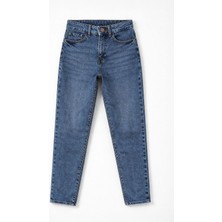 Markapia Kadın Düz Kesim Slim Fit %100 Pamuk Mavi Jean Pantolon