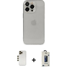 Cepte Toptan iPhone 13 Pro Max Ufuk Minimal Özel Seri - Siyah Bilvis Hayalet Cam Ekran Koruyucu + Gold Shine Kamera Lens