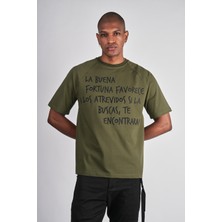 Ex-pent Erkek Reglan Kol Regular Kalıp Yazı Baskılı Pamuklu Haki T-Shirt