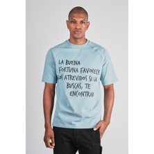 Ex-pent Erkek Reglan Kol Regular Kalıp Yazı Baskılı Pamuklu Mavi T-Shirt