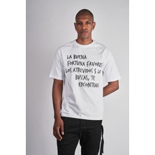 Ex-pent Erkek Reglan Kol Regular Kalıp Yazı Baskılı Pamuklu Beyaz T-Shirt